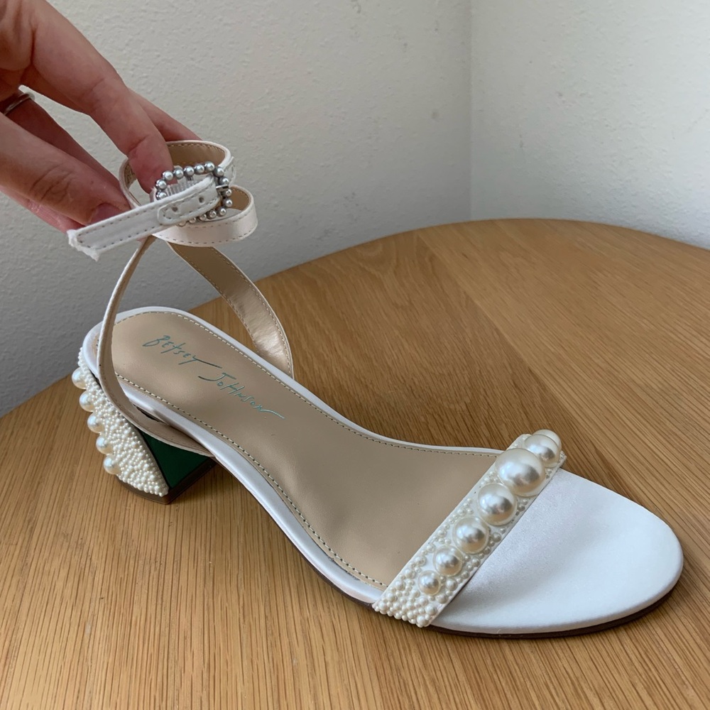 Betsey Johnson Tina White Pearl Embellished Heels